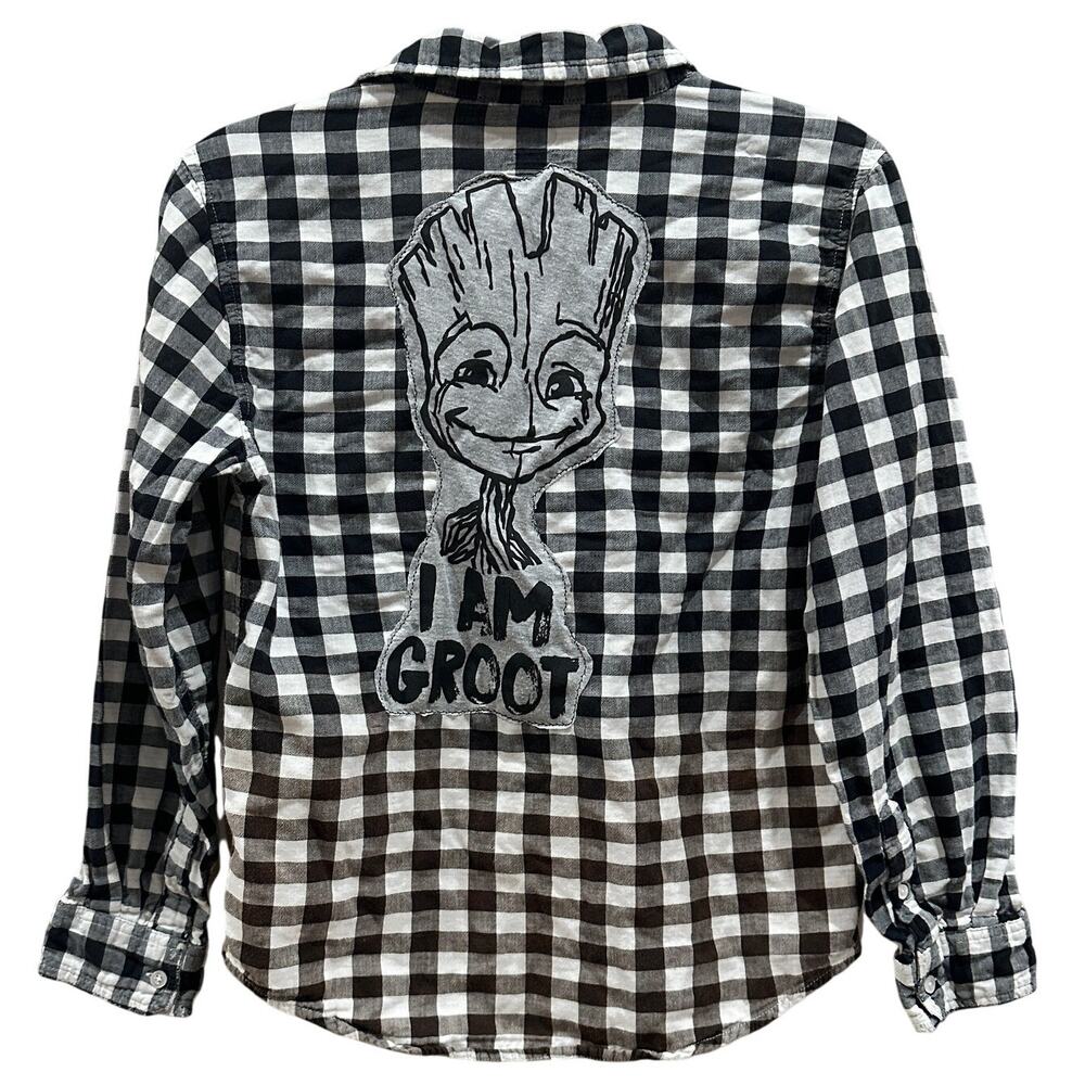 I Am Groot Plaid Flannel Button Down Shirt Kids XL Unique Guardians the Galaxy